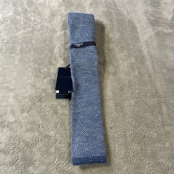 Cremieux Other - Cremieux Slim Necktie Tie Blue White Linen Silk Knit Italy Minimalist Luxury